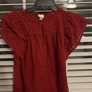 a new day Rust Eyelet Button-Front Top